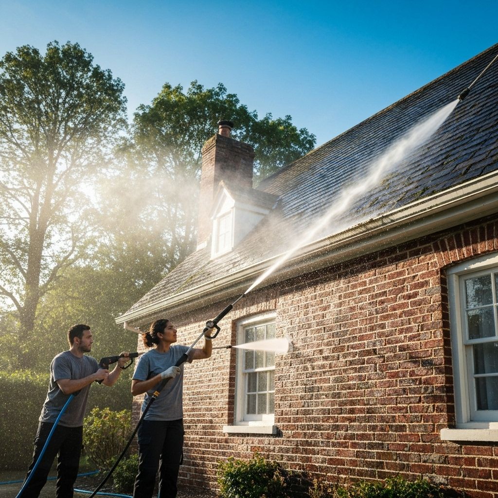 AquaForce team power washing a house